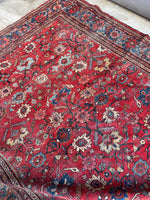 9x12 Hot Coral Large Worn Vintage Rug / Floral Persian Mahal Rug