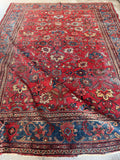 9x12 Hot Coral Large Worn Vintage Rug / Floral Persian Mahal Rug
