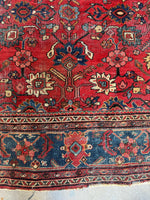 9x12 Hot Coral Large Worn Vintage Rug / Floral Persian Mahal Rug