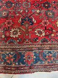9x12 Hot Coral Large Worn Vintage Rug / Floral Persian Mahal Rug