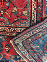 9x12 Hot Coral Large Worn Vintage Rug / Floral Persian Mahal Rug