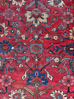 9x12 Hot Coral Large Worn Vintage Rug / Floral Persian Mahal Rug