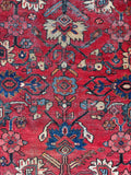 9x12 Hot Coral Large Worn Vintage Rug / Floral Persian Mahal Rug