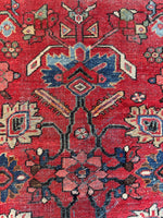 9x12 Hot Coral Large Worn Vintage Rug / Floral Persian Mahal Rug