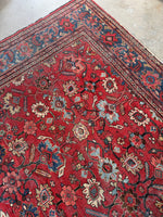 9x12 Hot Coral Large Worn Vintage Rug / Floral Persian Mahal Rug