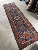 3x10 Persian Vintage Runner / Navy and Rust Vintage Persian Runner #4108