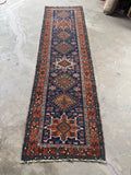 3x10 Persian Vintage Runner / Navy and Rust Vintage Persian Runner #4108