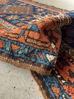 3x10 Persian Vintage Runner / Navy and Rust Vintage Persian Runner #4108