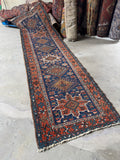 3x10 Persian Vintage Runner / Navy and Rust Vintage Persian Runner #4108