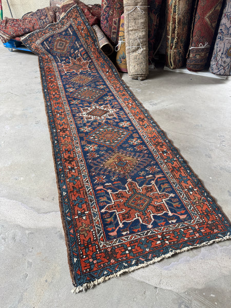 3x10 Persian Vintage Runner / Navy and Rust Vintage Persian Runner #4108