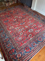 9x12 Hot Coral Large Worn Vintage Rug / Floral Persian Mahal Rug