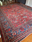 9x12 Hot Coral Large Worn Vintage Rug / Floral Persian Mahal Rug