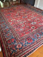 9x12 Hot Coral Large Worn Vintage Rug / Floral Persian Mahal Rug
