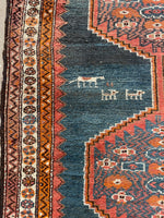 Tribal Persian Runner with Teal / 3'7 x 12'3 Antique Persian Runner #3307