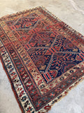 Worn Antique Persian Afshar Rug / 4'4 x 5'7 Rug #4423