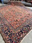 Large Antique Persian Heriz Rug on Wild Salmon Ground / 9'4 x 12'4 Heriz Rug #3886