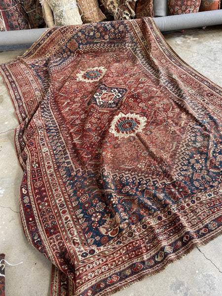 7'1 x 9'9 Antique Persian Khamseh Rug #2912