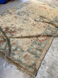 8x12 Ivory and Teal Vintage Rug / Vintage Turkish Oushak Rug #3017