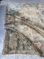 8x12 Ivory and Teal Vintage Rug / Vintage Turkish Oushak Rug #3017