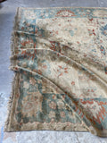 8x12 Ivory and Teal Vintage Rug / Vintage Turkish Oushak Rug #3017