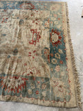 8x12 Ivory and Teal Vintage Rug / Vintage Turkish Oushak Rug #3017