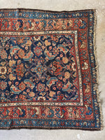 Small Antique Persian Rug / Navy Blue and Rust  3'5 x 6' Hamadan Rug #3895