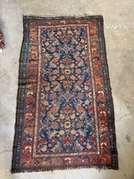 Small Antique Persian Rug / Navy Blue and Rust  3'5 x 6' Hamadan Rug #3895