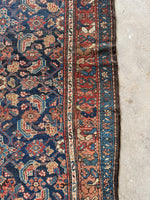 Small Antique Persian Rug / Navy Blue and Rust  3'5 x 6' Hamadan Rug #3895