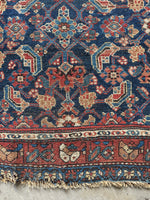 Small Antique Persian Rug / Navy Blue and Rust  3'5 x 6' Hamadan Rug #3895