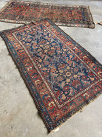 Small Antique Persian Rug / Navy Blue and Rust  3'5 x 6' Hamadan Rug #3895