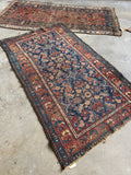 Small Antique Persian Rug / Navy Blue and Rust  3'5 x 6' Hamadan Rug #3895