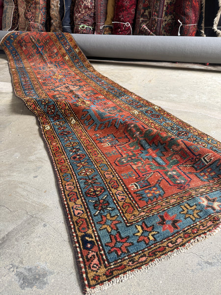 Skinny Persian Vintage Runner / 2'11 x 11'1 Antique Heriz Runner #4122