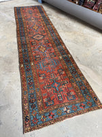 Skinny Persian Vintage Runner / 2'11 x 11'1 Antique Heriz Runner #4122