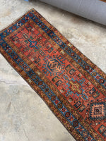 Skinny Persian Vintage Runner / 2'11 x 11'1 Antique Heriz Runner #4122