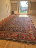 Oversize Antique Persian Navy Rust Mahal Rug / 10x16 Vintage Persian Rug / 10x17 Vintage Rug #4285