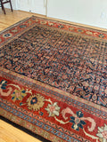 Oversize Antique Persian Navy Rust Mahal Rug / 10x16 Vintage Persian Rug / 10x17 Vintage Rug #4285