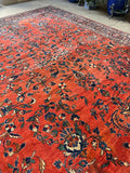Brick Red-Orange Antique Persian Lilihan Rug  / 9'6 x 11'10 Persian Rug #3323