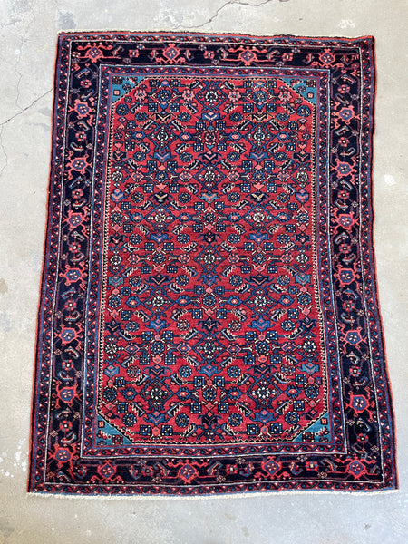 4x5 Persian Rug / Antique Persian Hamadan Rug #2486
