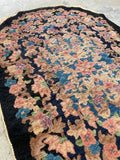 Oval Black Floral Antique Chinese Rug #3315