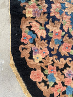 Oval Black Floral Antique Chinese Rug #3315