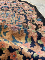 Oval Black Floral Antique Chinese Rug #3315