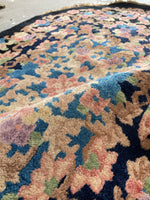 Oval Black Floral Antique Chinese Rug #3315