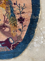 Antique Oval Chinese Rug / 2'7 x 4'7 Antique Art Deco Rug #3326