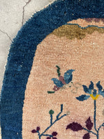 Antique Oval Chinese Rug / 2'7 x 4'7 Antique Art Deco Rug #3326