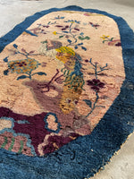 Antique Oval Chinese Rug / 2'7 x 4'7 Antique Art Deco Rug #3326