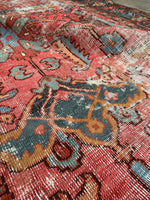 Distressed Heriz Rug / 8x11 Worn Antique Persian Heriz Rug #3229