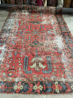 Distressed Heriz Rug / 8x11 Worn Antique Persian Heriz Rug #3229