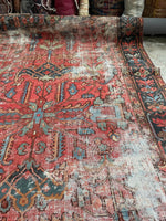Distressed Heriz Rug / 8x12 Worn Antique Persian Heriz Rug #3229