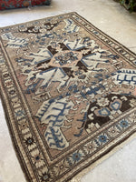 4x6 Muted Tribal Vintage Rug / 4'2 x 5'10 Antique Eagle Kazak (#1200)
