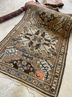 4x6 Muted Tribal Vintage Rug / 4'2 x 5'10 Antique Eagle Kazak (#1200)
